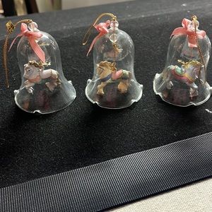Glass Christmas horse bell ornament set of 3